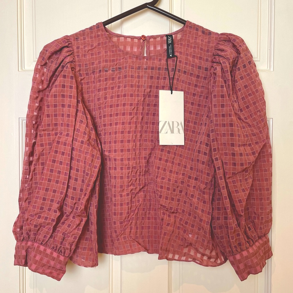 ZARA Balloon Sleeve Blouse in Dusty Pink